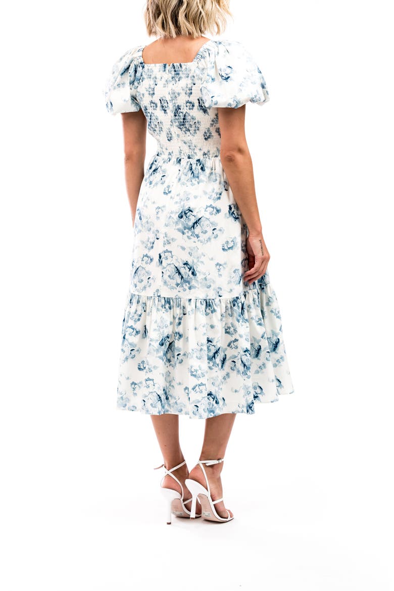 Puff Sleeve Midi Dress, Alternate, color, BLUE FLORAL