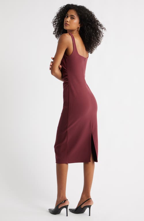 Open Edit Bonded Crepe Midi Dress In Burgundy