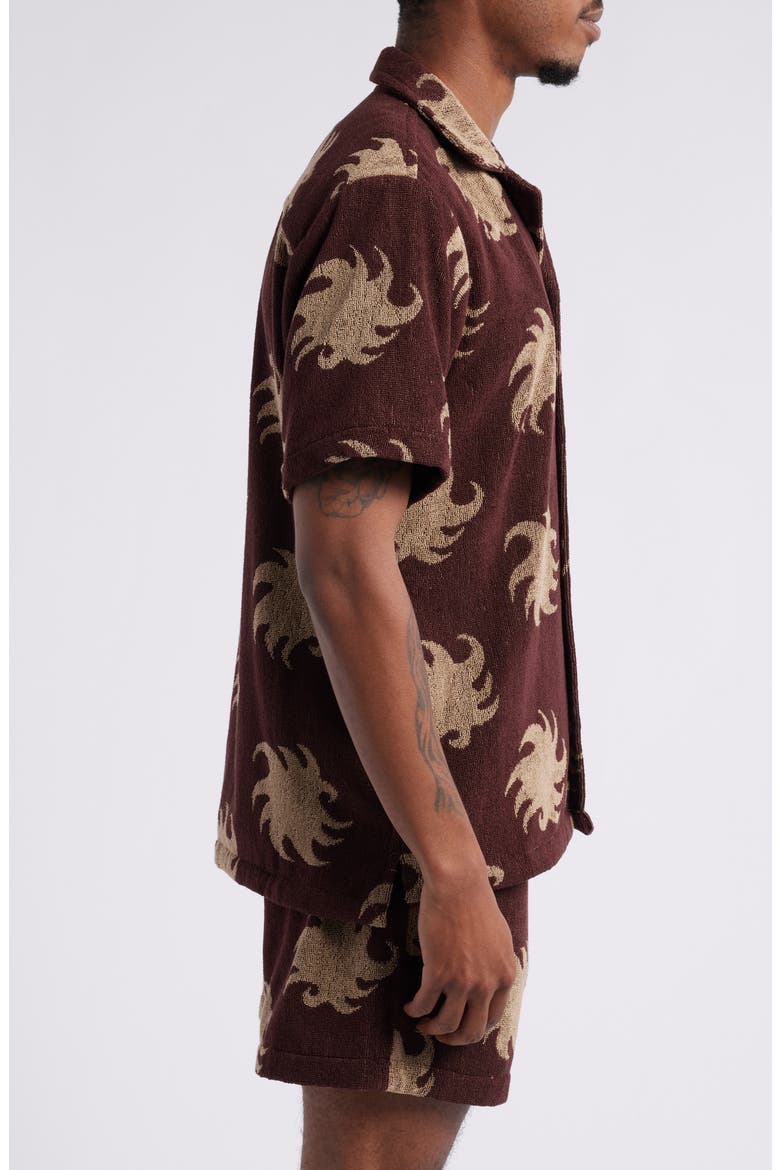 Mocha Ember Terry Cloth Camp Shirt, Alternate, color, MOCHA