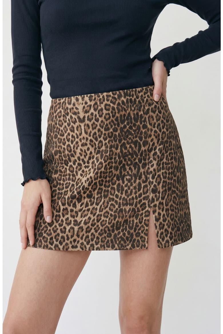Nelly Leopard Print Stretch Cotton Miniskirt, Alternate, color, SILVER MINK AOP LEOPARD