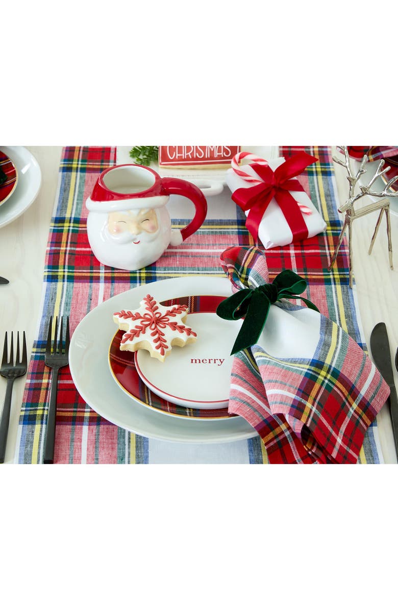 Solino Home Linen Dinner Napkins - Stewart Plaid, 20" x 20" Inch, Alternate, color, White