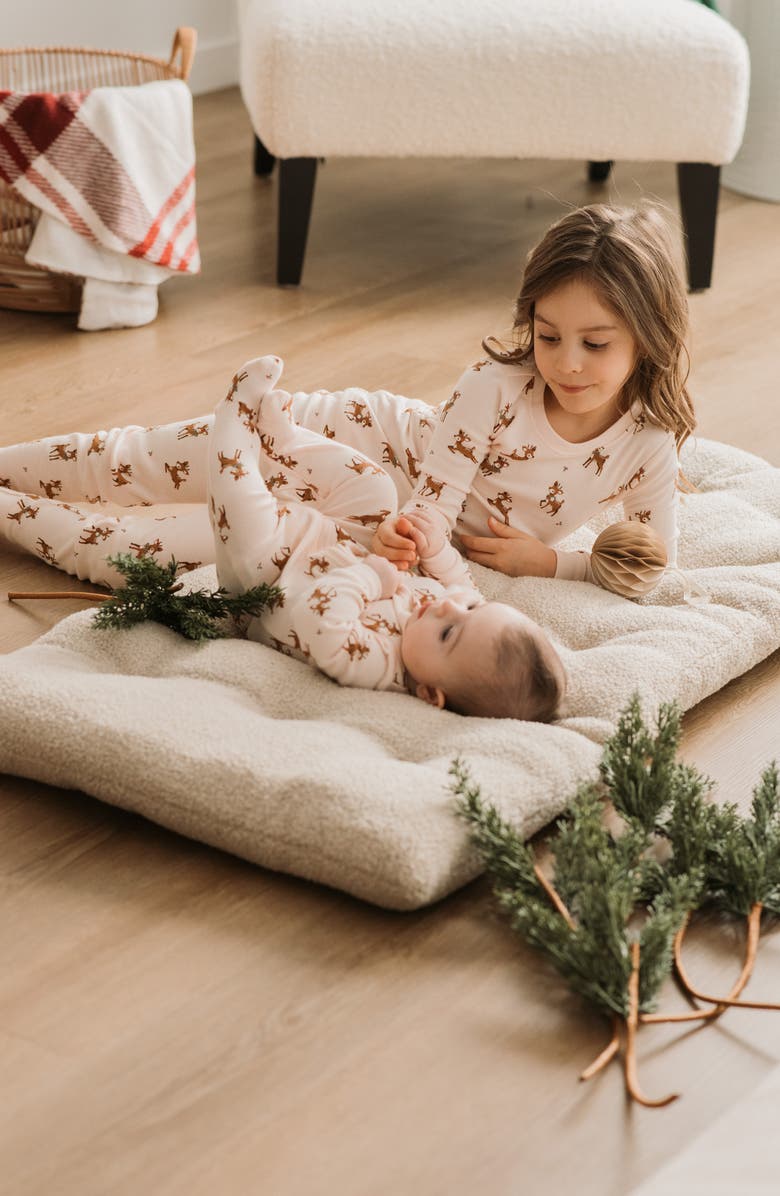 Petit Lem Kids' Reindeer Print Fitted Two-Piece Organic Cotton Pajamas, Alternate, color, Light Pink