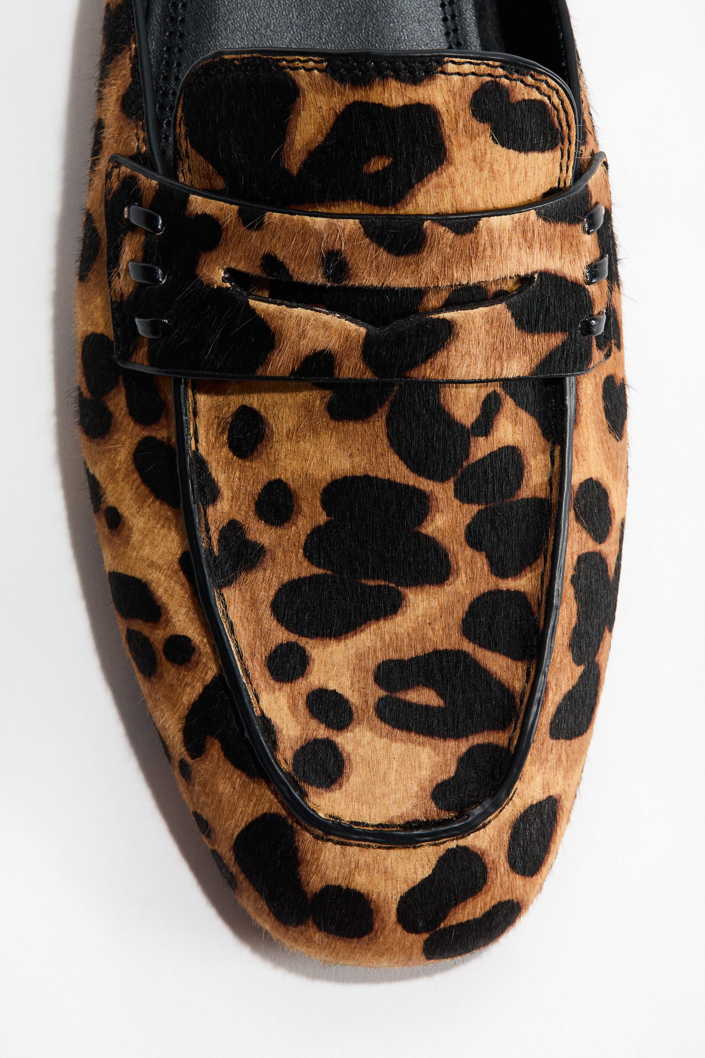 H&M Leather Loafer Mules, Alternate, color, Beige/Leopard Print