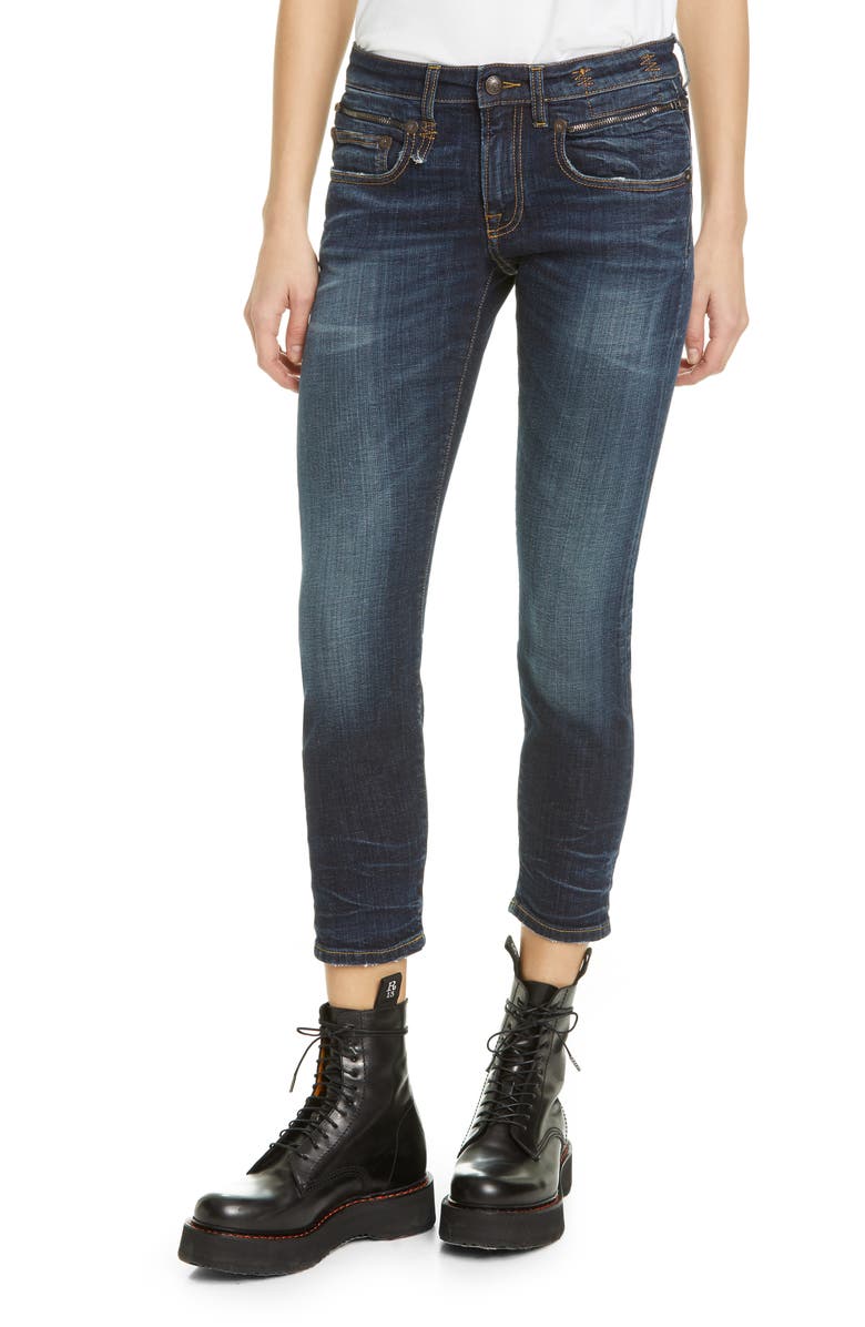 R13 Biker Boy Ripped Crop Skinny Jeans, Main, color, 