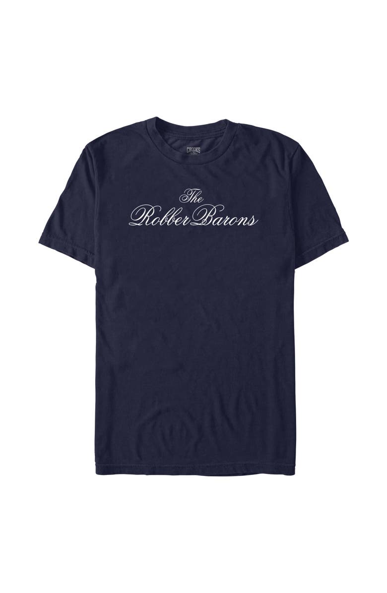 Crooks & Castles Men's Crooks & Castles The Robber Barons List Front and Back  Graphic T-Shirt, Main, color, Navy Blue