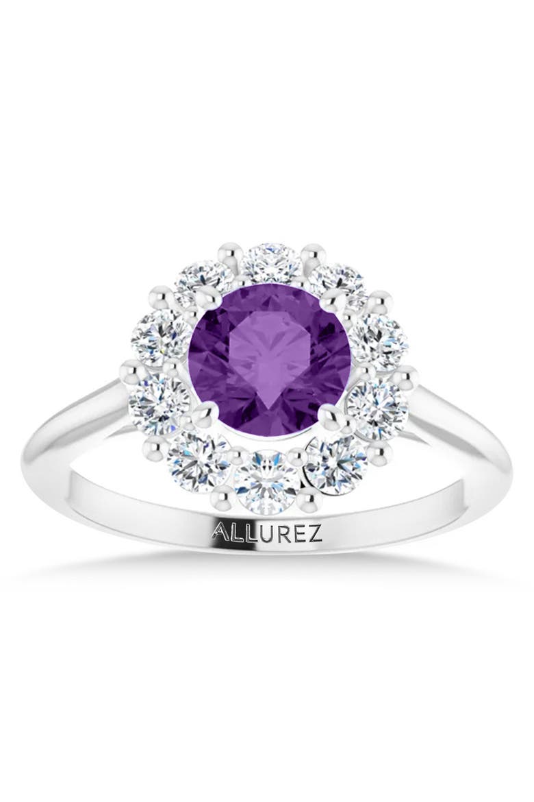 Round Lab Amethyst & Diamond Halo Ring 14K, Alternate, color, 1.25ct/White Gold