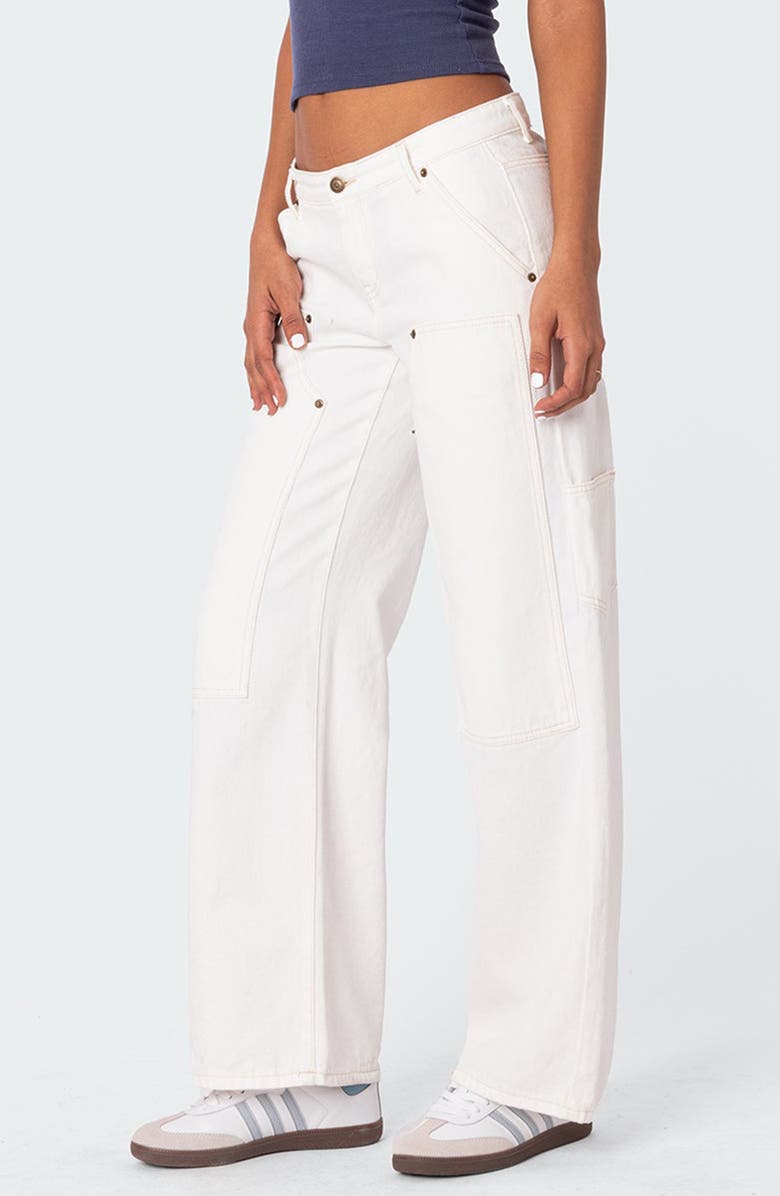 EDIKTED Ayla Low Rise Carpenter Jeans, Alternate, color, White