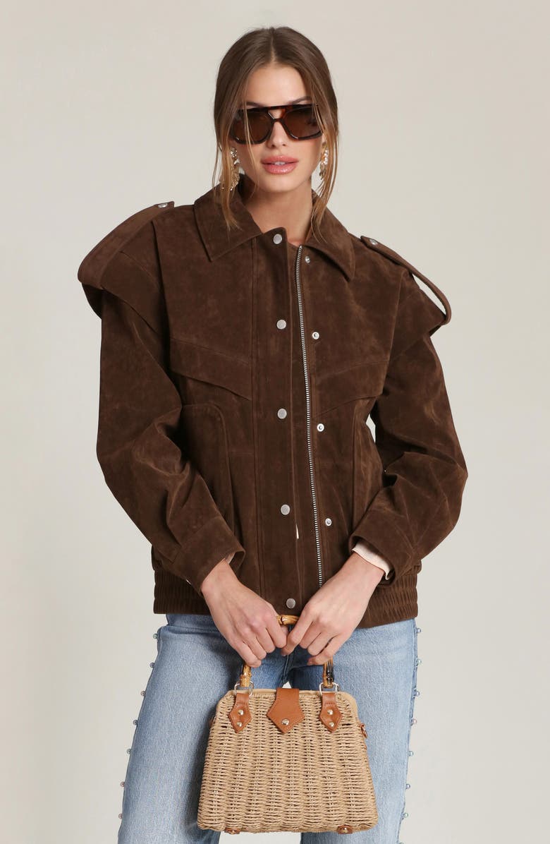 Avec Les Filles Suede Bomber Jacket, Alternate, color, Chocolate