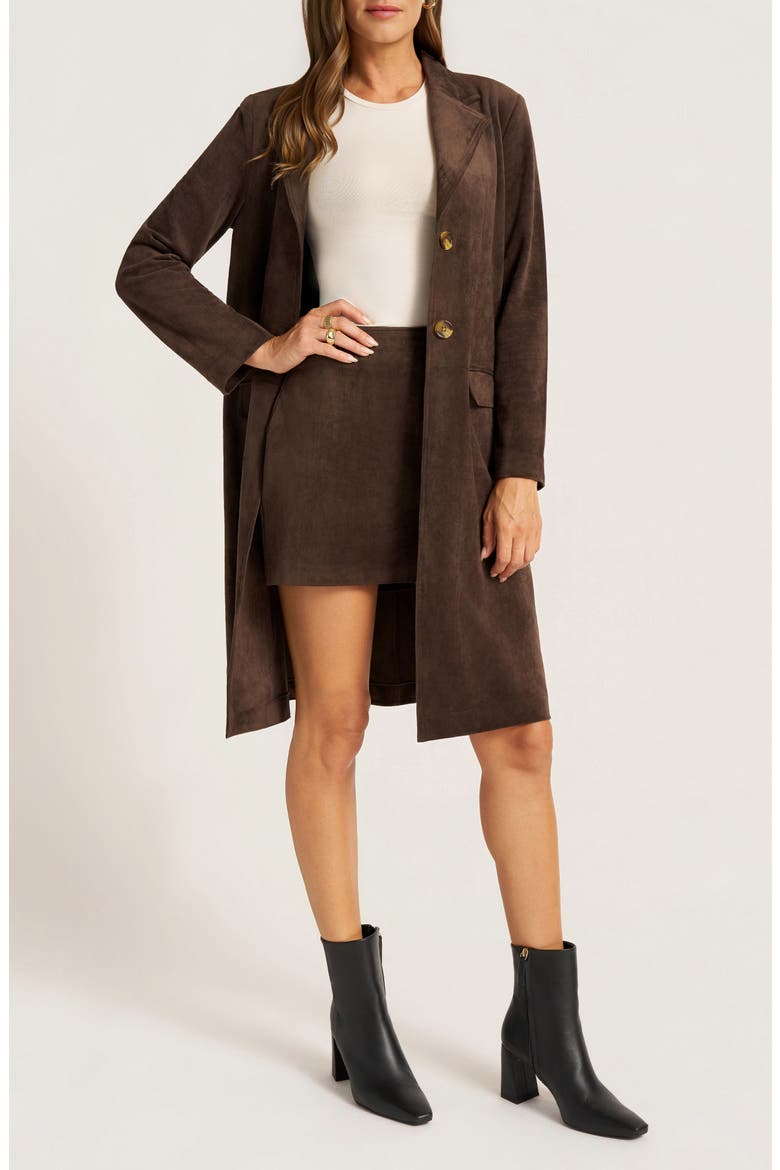 Pearl Faux Suede A Line Miniskirt, Alternate, color, ESPRESSO