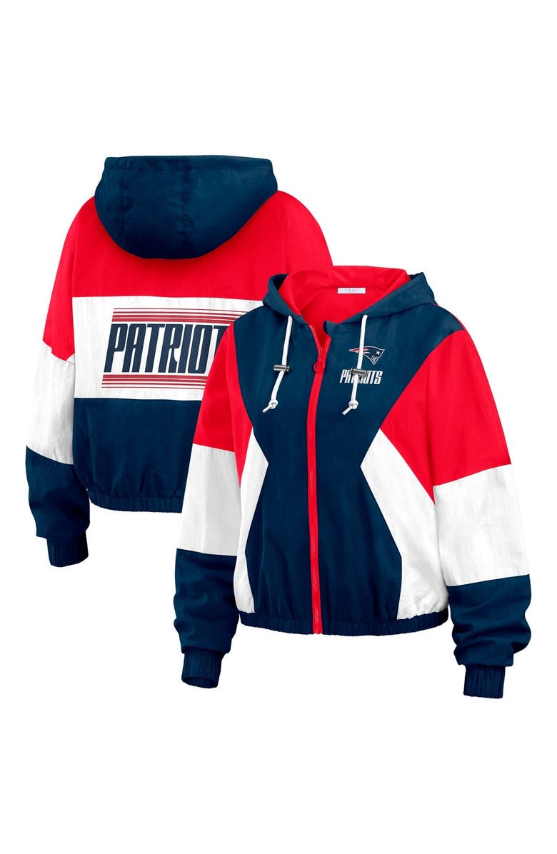 WEAR by Erin Andrews Women's WEAR by Erin Andrews Royal New England Patriots Color Block Full-Zip Windbreaker Jacket, Alternate, color, Navy