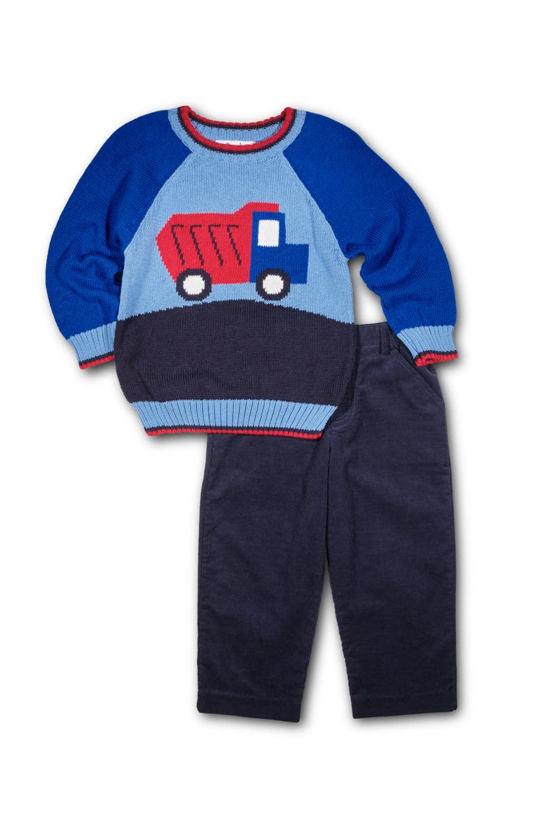 Sweater With Dump Truck, Alternate, color, Light Blue, Royal, Navy, Red