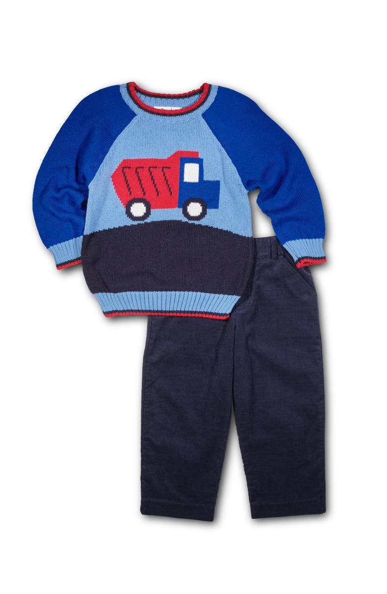 Florence Eiseman Sweater With Dump Truck, Alternate, color, Light Blue, Royal, Navy, Red