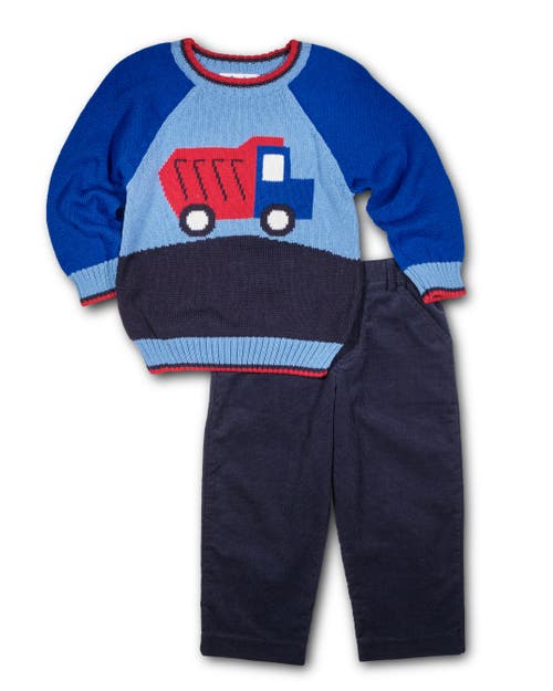 Florence Eiseman Sweater With Dump Truck In Blue