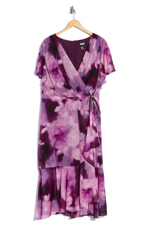 Flutter Sleeve Faux Wrap Dress (Plus)