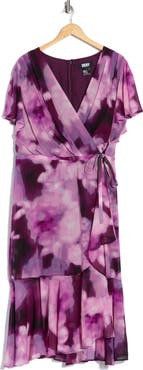 DKNY Flutter Sleeve Faux Wrap Dress