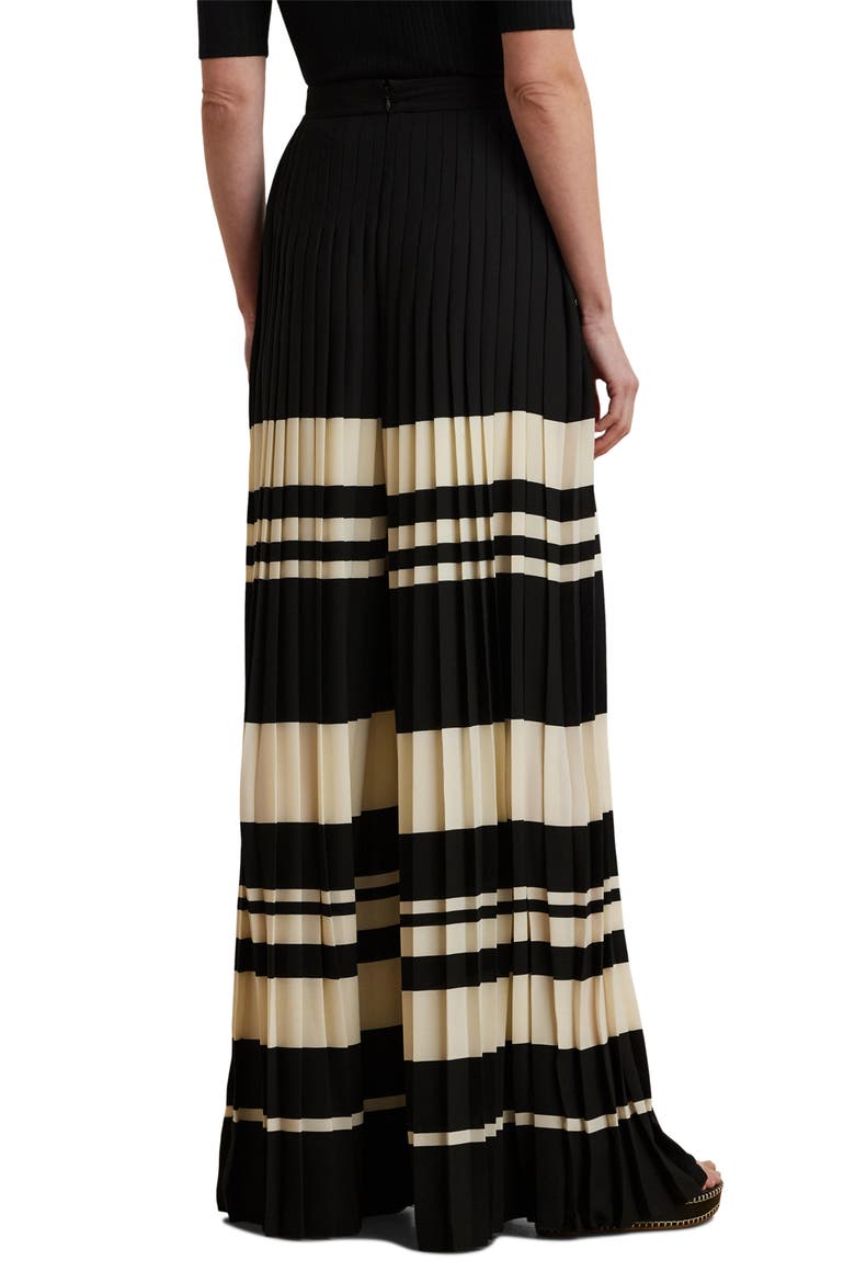 Pleated Stripe Georgette Wide Leg Pants, Alternate, color, CREAM/BLACK