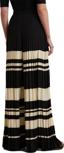 Pleated Stripe Georgette Wide Leg Pants