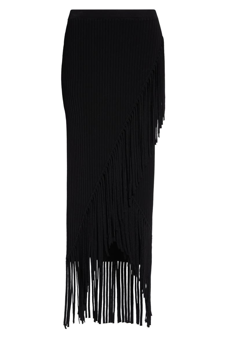 Giana Fringe Asymmetrical Midi Skirt, Alternate, color, JET