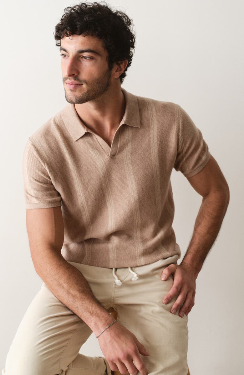 Marine Layer Liam Cotton Blend Polo Sweater, Alternate, color, Driftwood Stripe