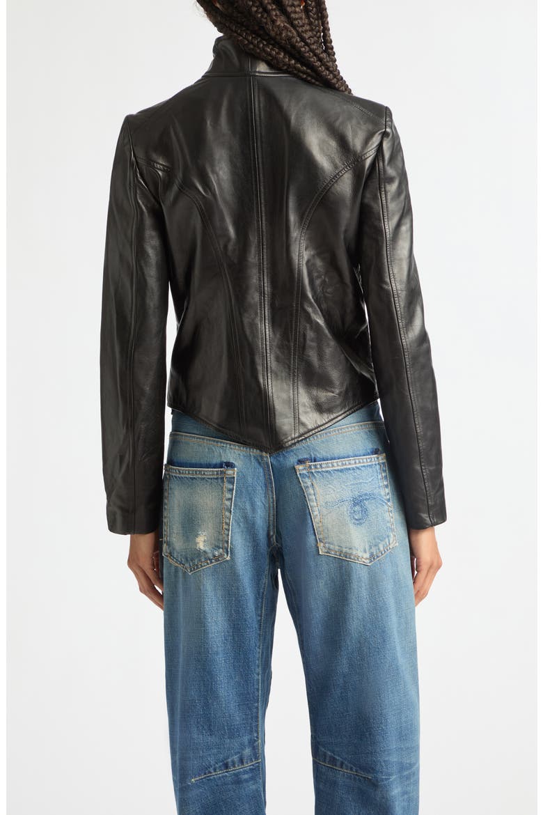 Asymmetrical Front Leather Jacket, Alternate, color, BLACK