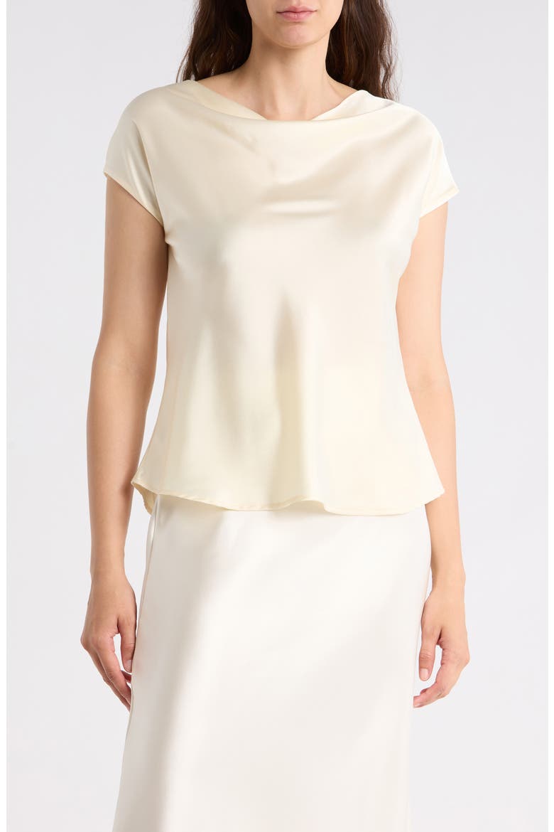 Cowl Neck Cap Sleeve Satin Top, Main, color, LIGHT BUTTER