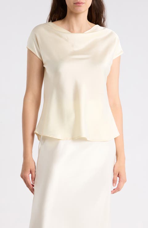 Cowl Neck Cap Sleeve Satin Top