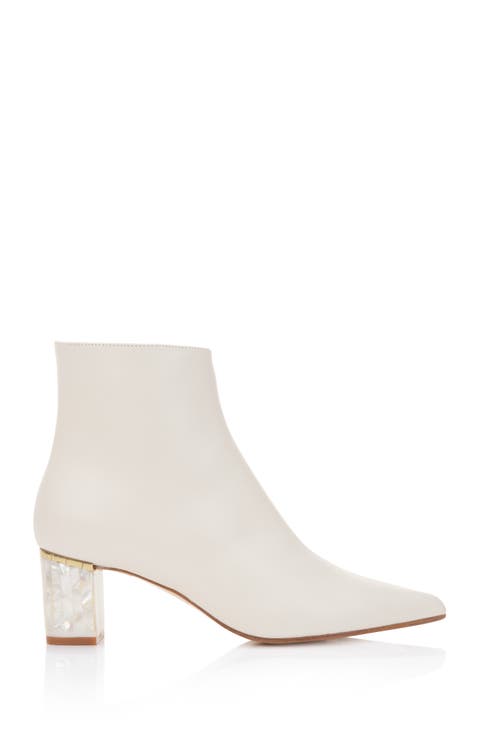 June White Pearl Heel Ankle Boots