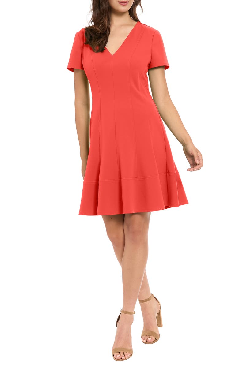 London Times Short Sleeve Fit & Flare Dress, Main, color, Cayenne