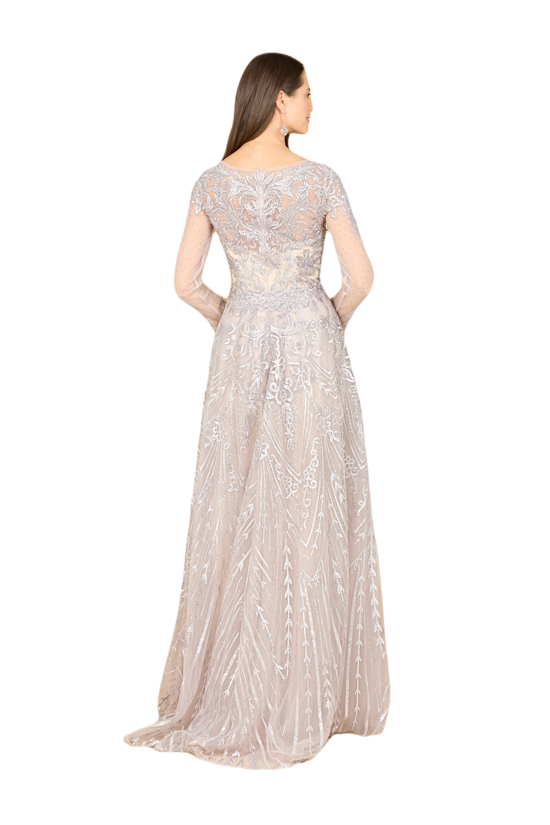 Long Sleeve High Neck Gown, Alternate, color, Fog