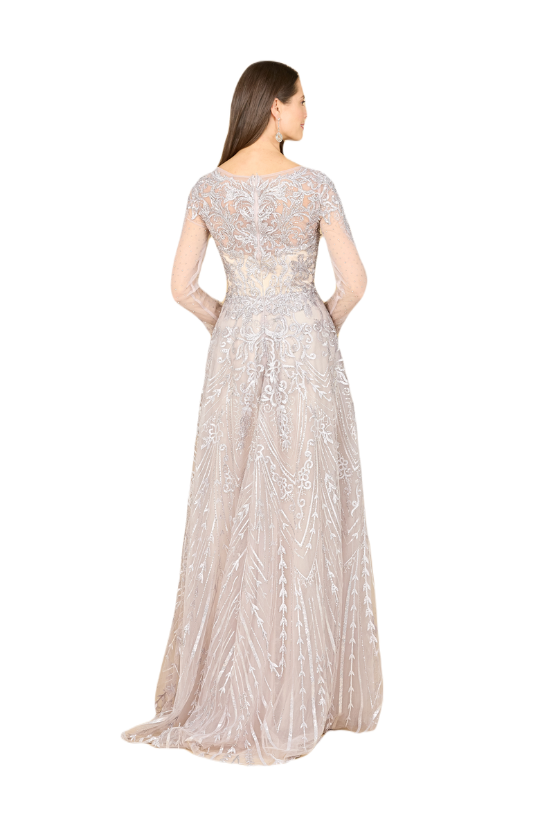 LARA New York Long Sleeve High Neck Gown, Alternate, color, Fog