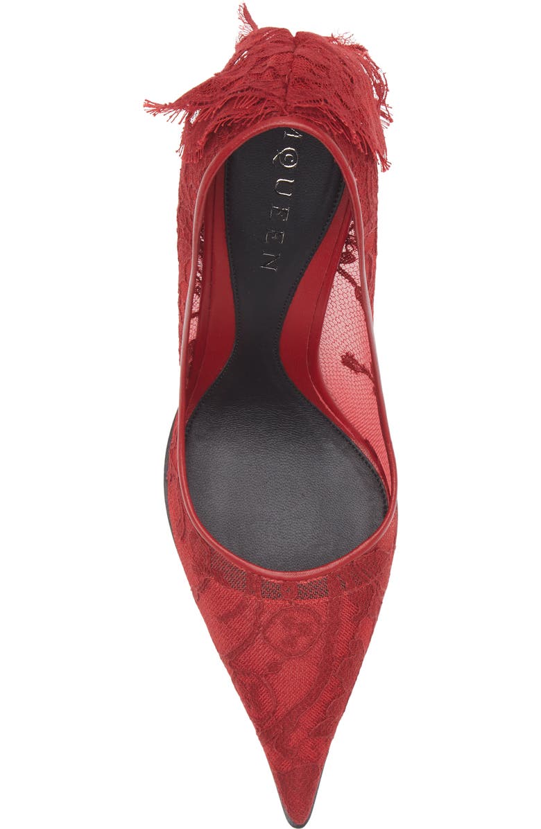 McQueen Drape Lace Pointed Toe Pump, Alternate, color, Crimson