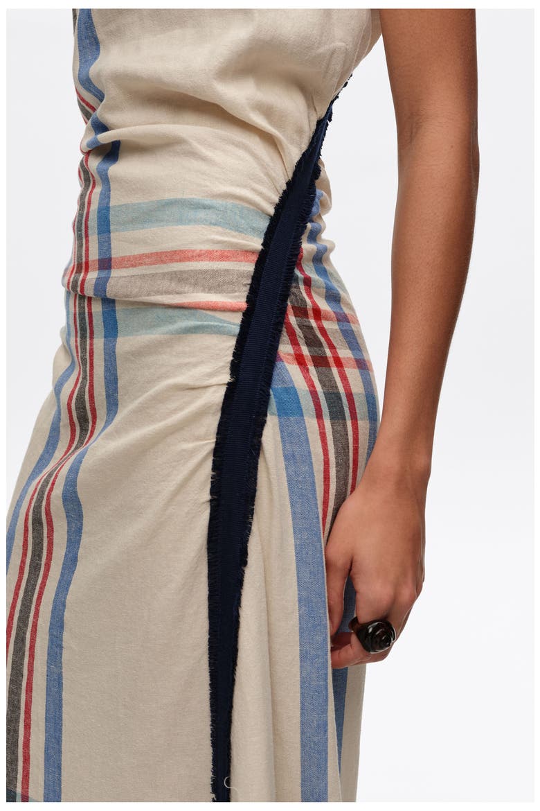 Linen Striped Sleeveless Dress With Overlay Strap, Alternate, color, IVORY
