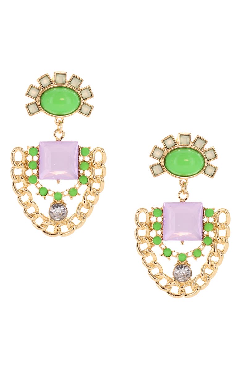 OLIVIA WELLES Chic Chain Drop Earrings, Main, color, Gold / Green