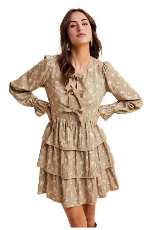 Floral Tiered Mini Dress with Bow Detail