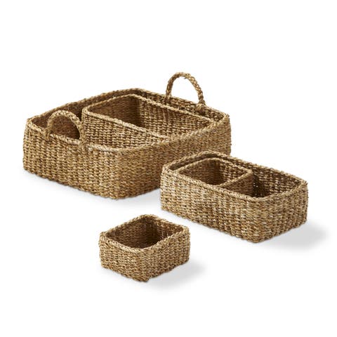 Rectangular Tray with 5 Baskets Natural Seagrass Decor