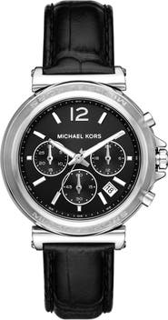 Michael Kors Maren Chronograph Croc Embossed Leather Strap Watch, 40mm