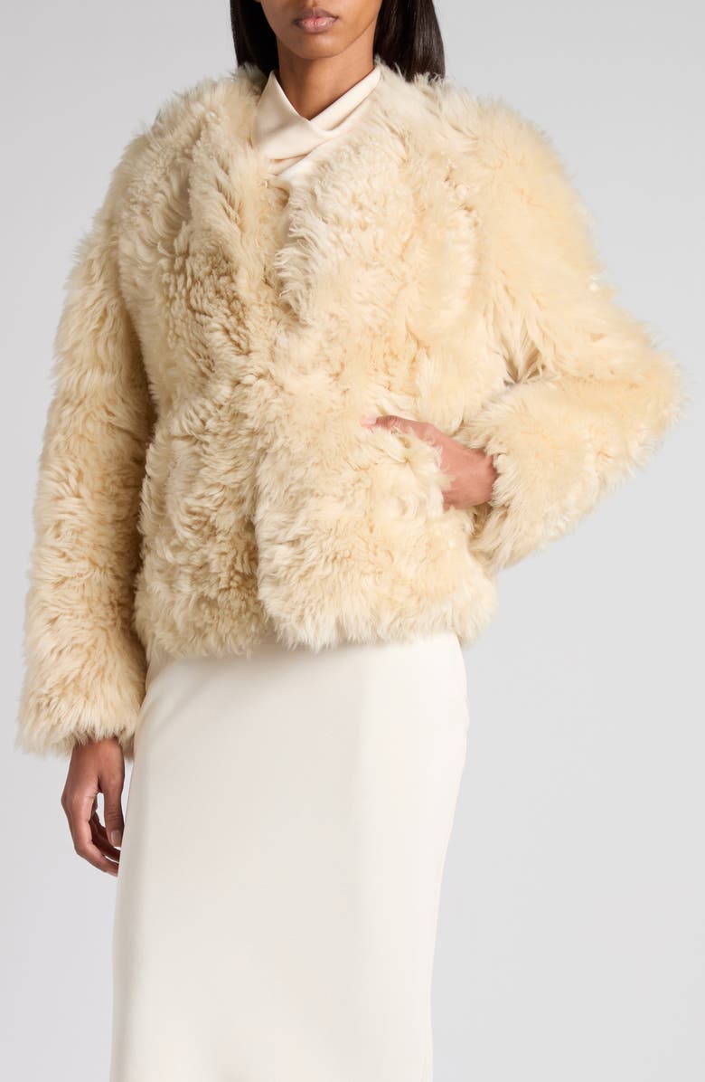 TOM FORD Curly Genuine Shearling Jacket, Alternate, color, Off White