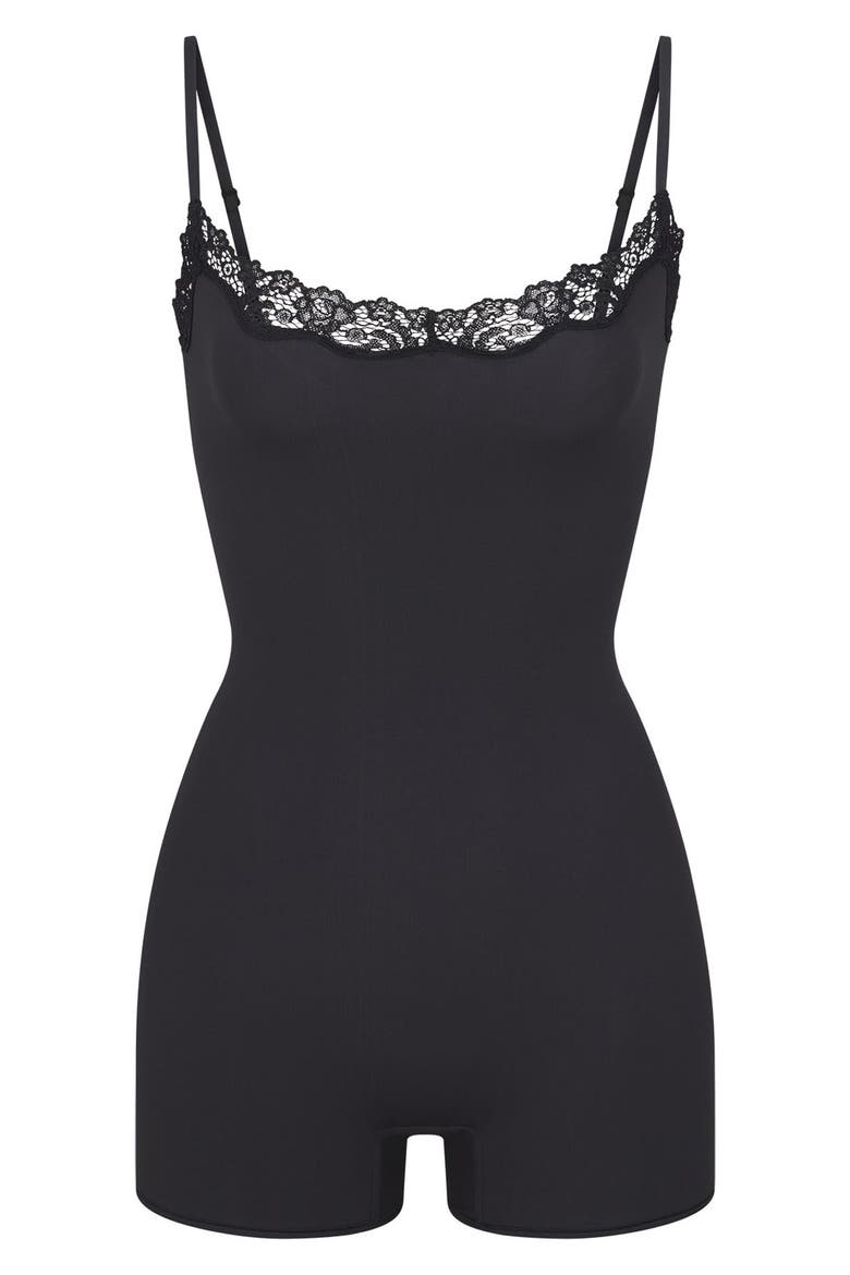 Lace Trim Romper, Alternate, color, ONYX