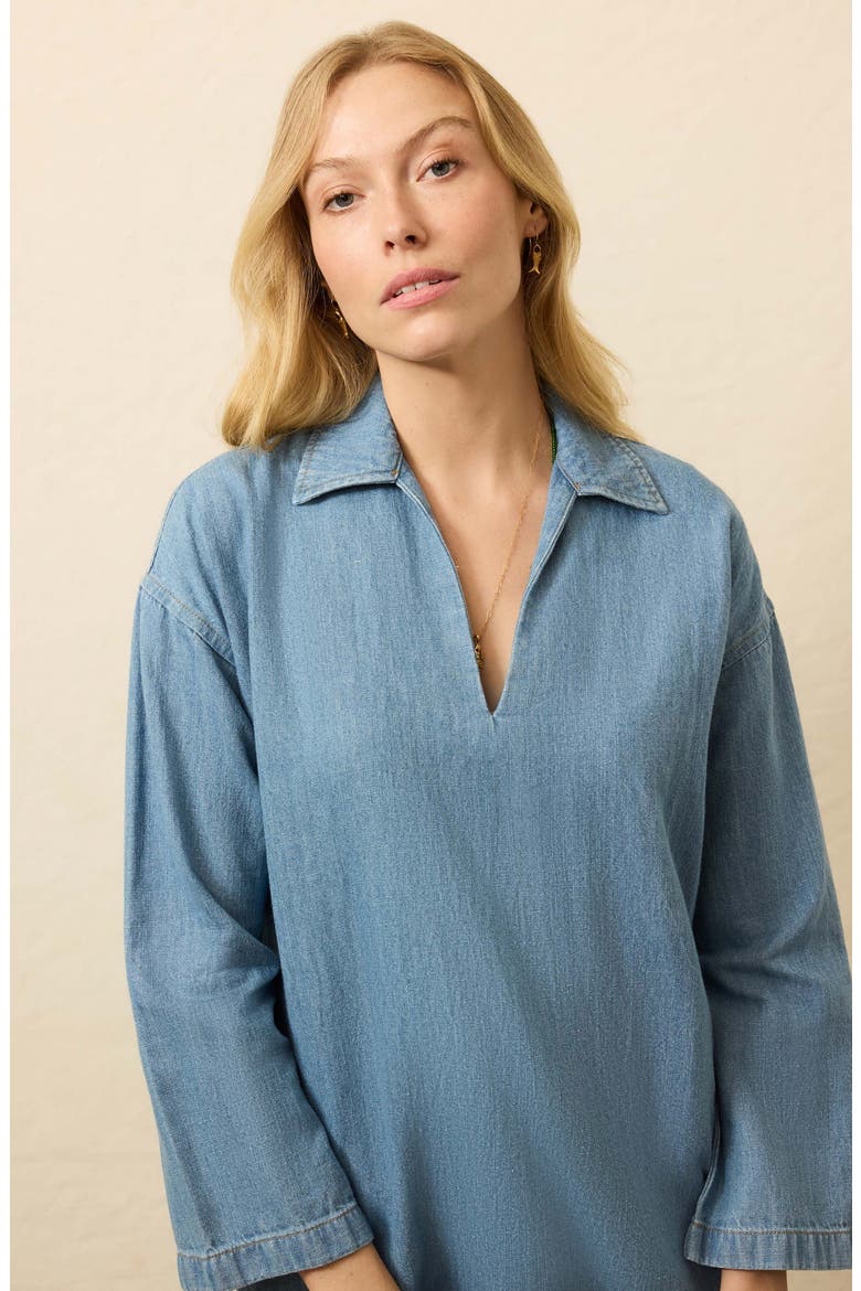 Sail Away Long Sleeve Organic Cotton & Linen Denim Mini Shirtdress, Alternate, color, BLUECREST WASH