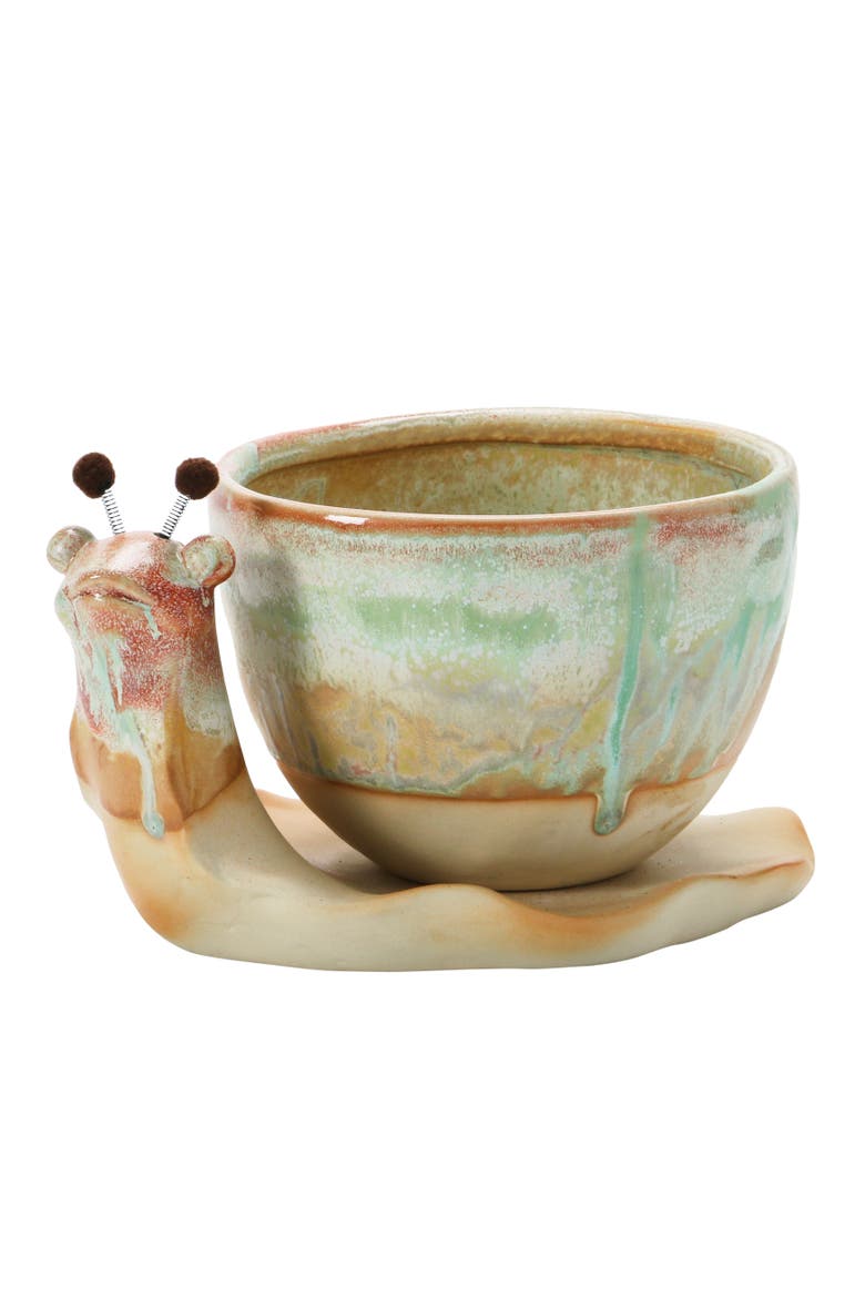 Snail Planter with Reactive Glaze, Main, color, Green