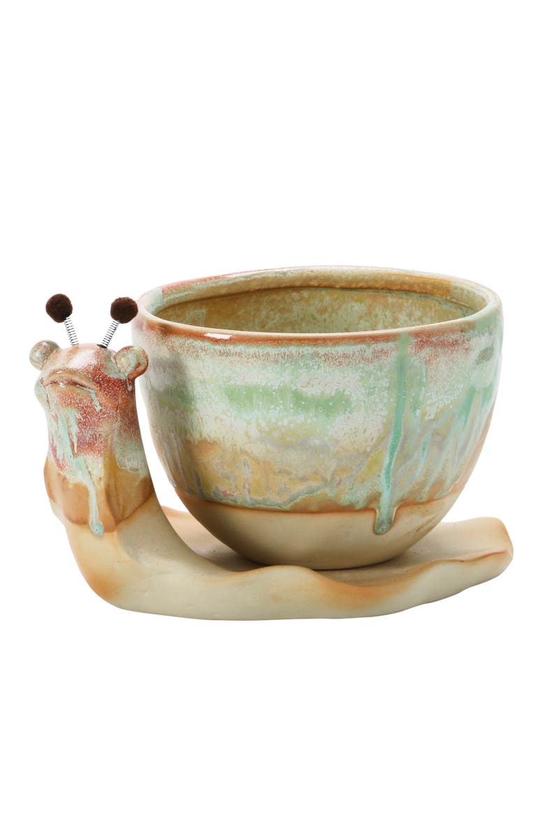 Storied Home Snail Planter with Reactive Glaze, Main, color, Green