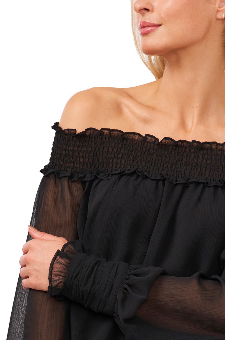 Off the Shoulder Smocked Blouse, Alternate, color, RICH BLACK