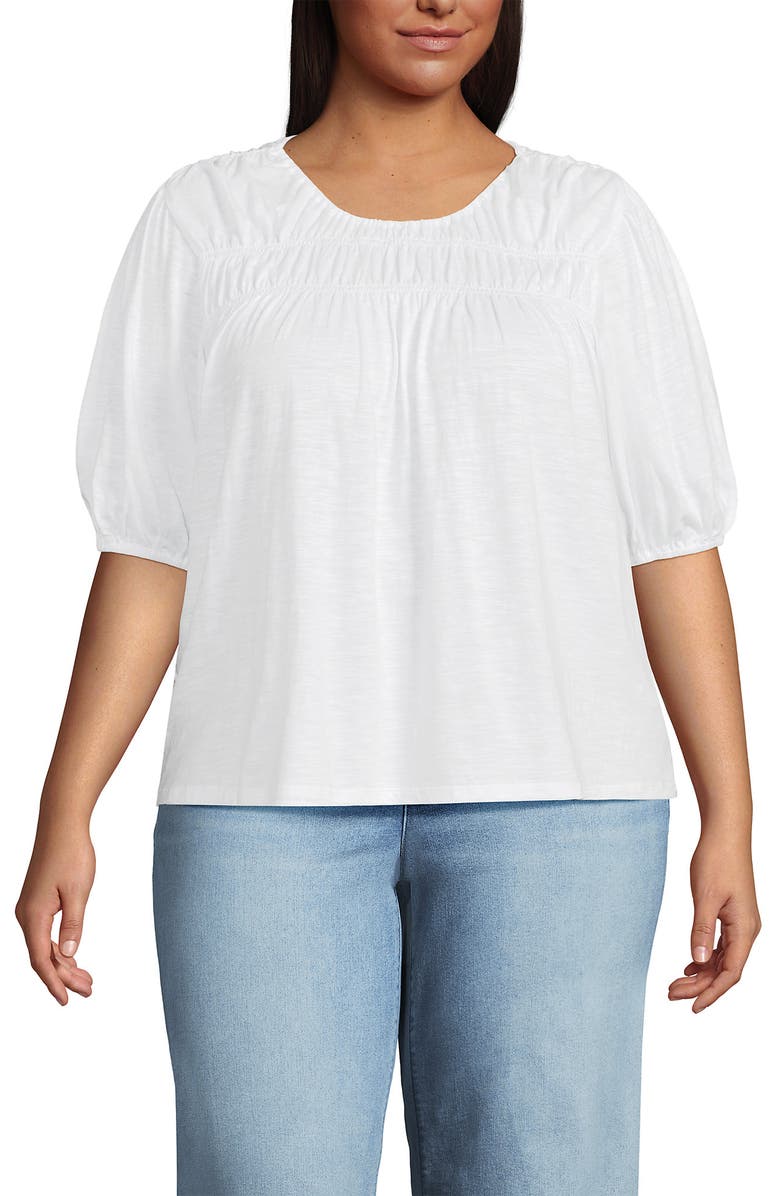 Lands' End Smocked Crew Puff Sleeve Top, Main, color, 