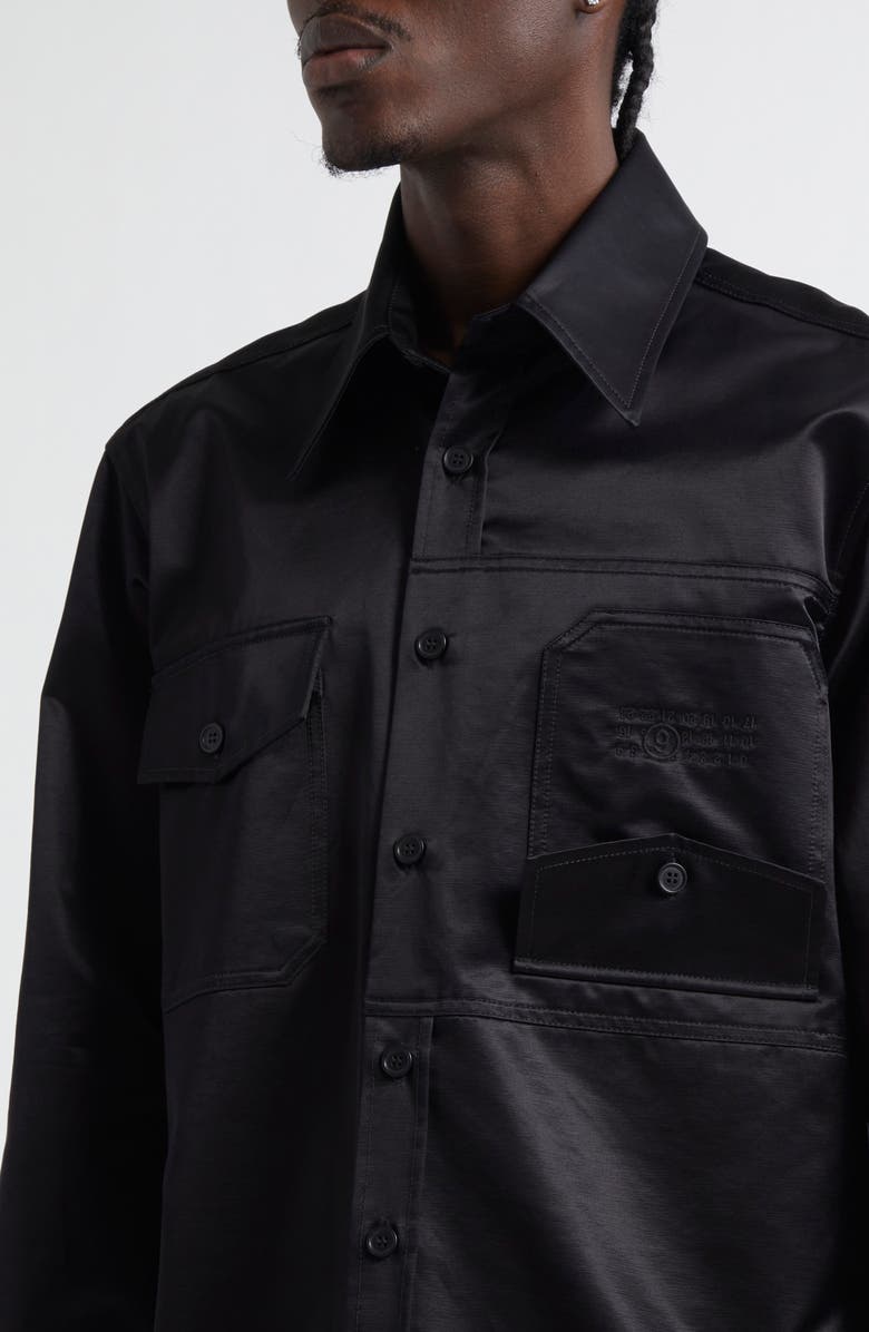 MM6 Maison Margiela Numeric Logo Embroidered Button-Up Shirt, Alternate, color, Black
