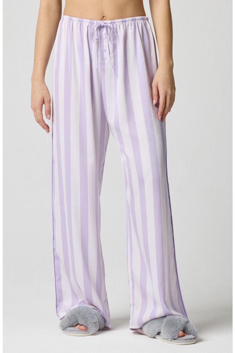 Drawstring Waist Satin Pajama Pants, Main, color, MILLIE LAVENDER STRIPE