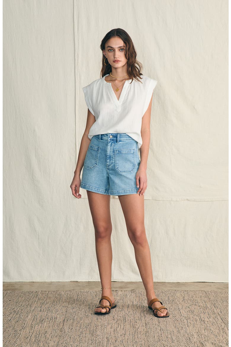 High Waist Denim Shorts, Alternate, color, MID WASH