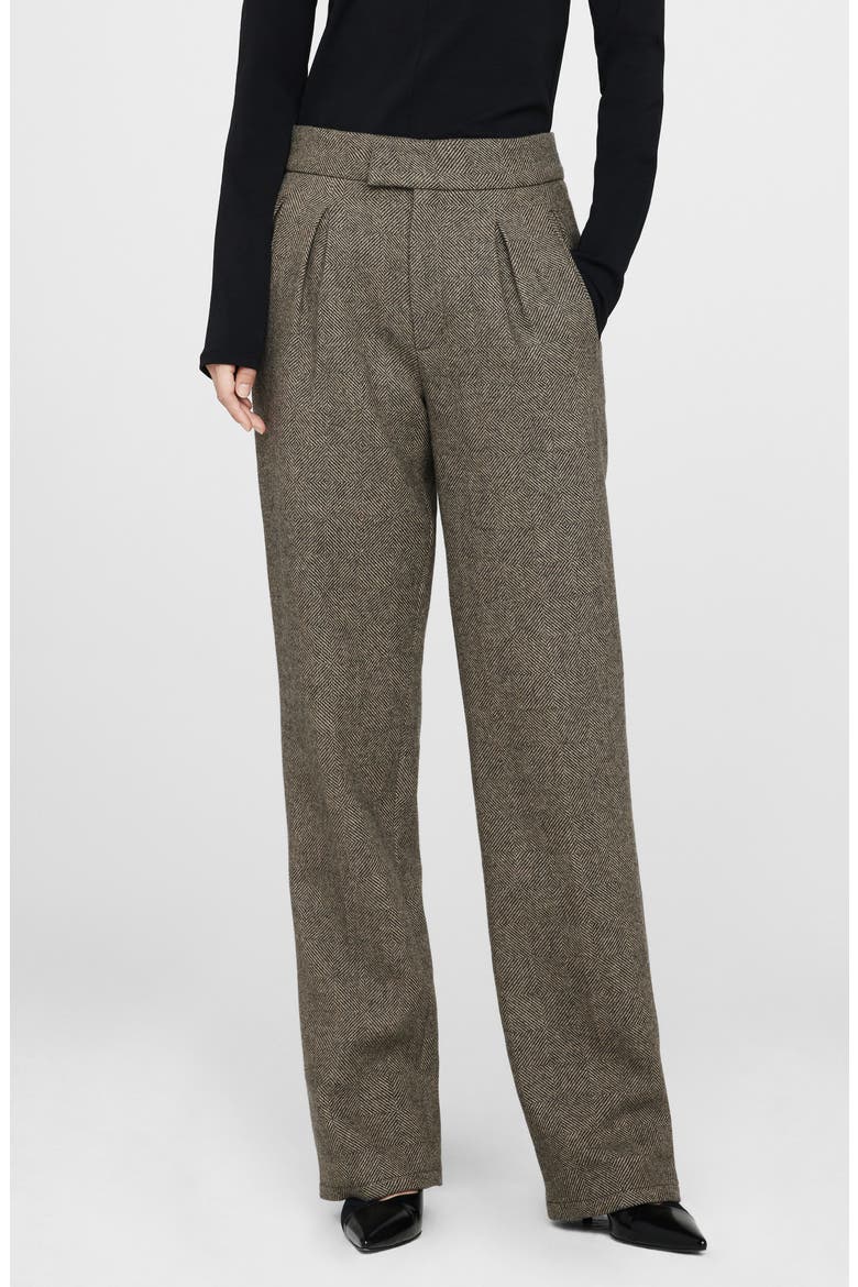 Brice Herringbone Wool Blend Trousers, Main, color, BLACK AND TAN HERRINGBONE