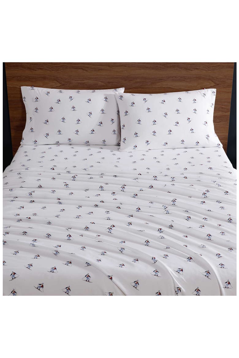Aspen Ski Slopes 200 Thread Count Cotton Percale Sheet Set, Alternate, color, WHITE/ BLUE
