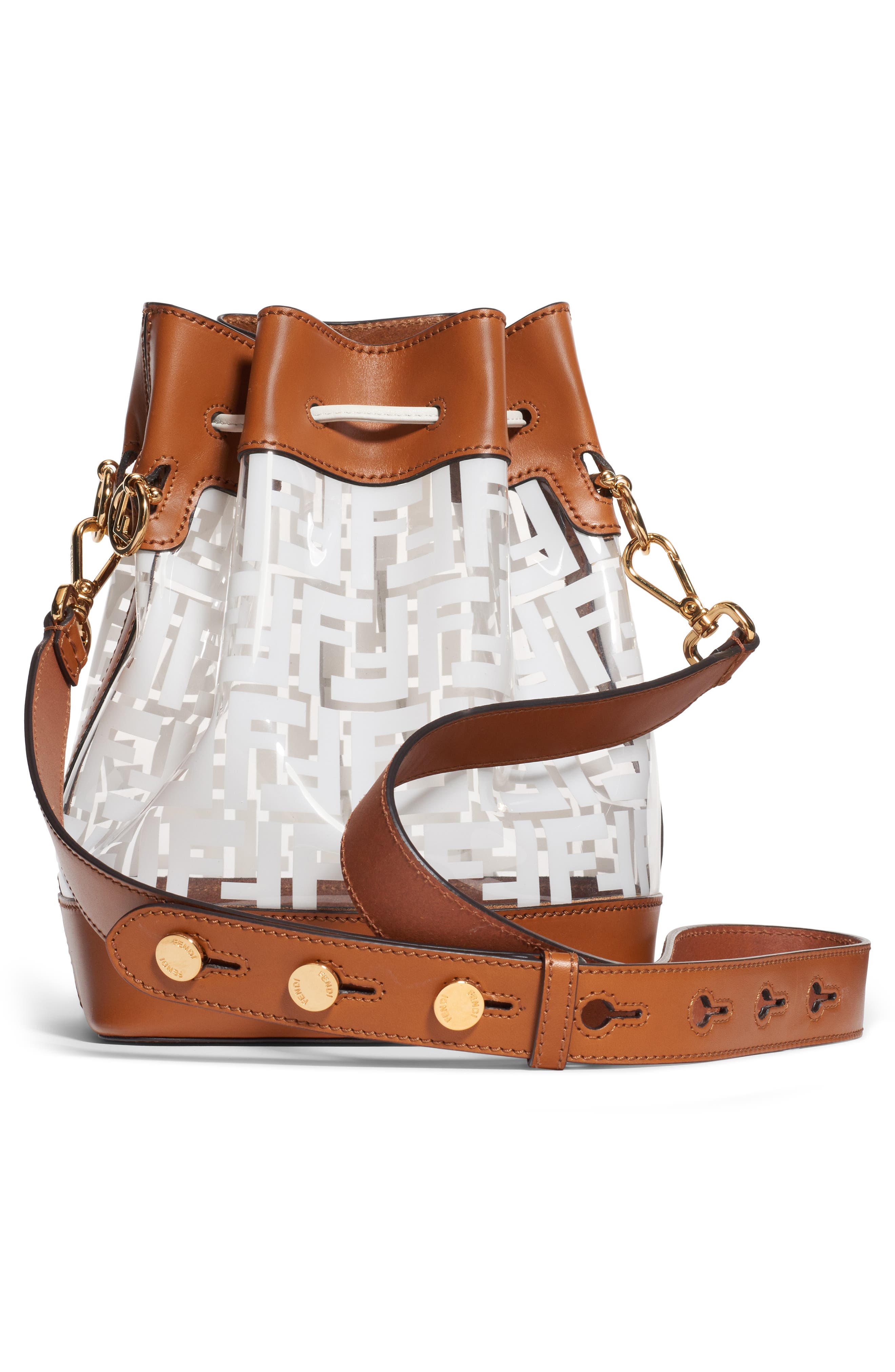Mon Tresor Logo Transparent Bucket Bag, Alternate, color, BIANCO/ CUOIO/ ORO SOFT