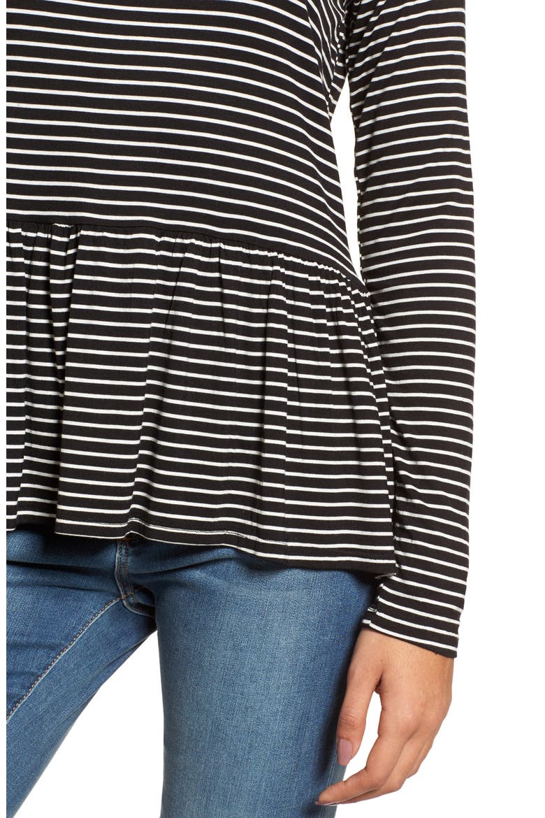 Stripe Peplum Tee, Alternate, color, BLACK TINY STRIPE